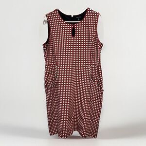 Lands' End Red White Blue Geo Print Sleeveless Scuba Sheath Dress 14‎ Pockets